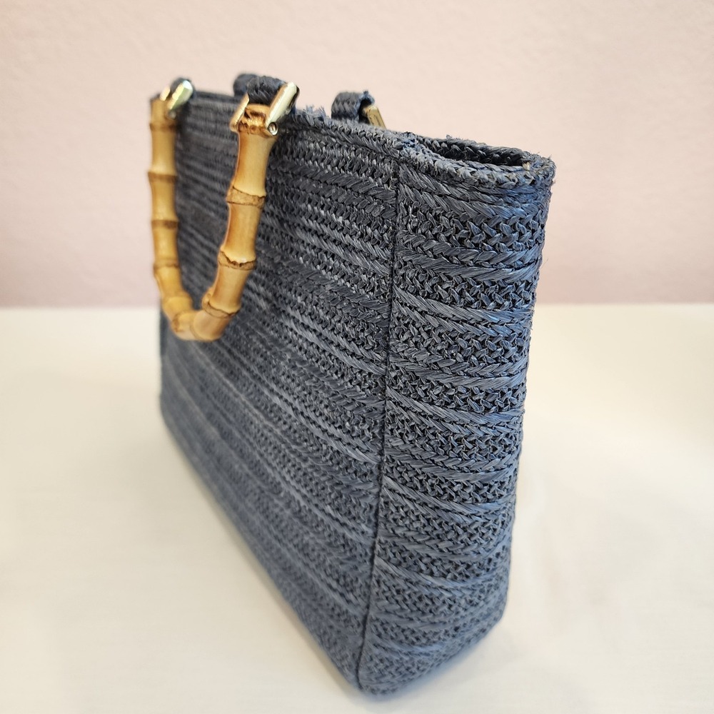 Haute Hippie Women's Straw Raffia Bag Purse With Gold Tone Chain Retro Ladylike - Picture 8 of 11